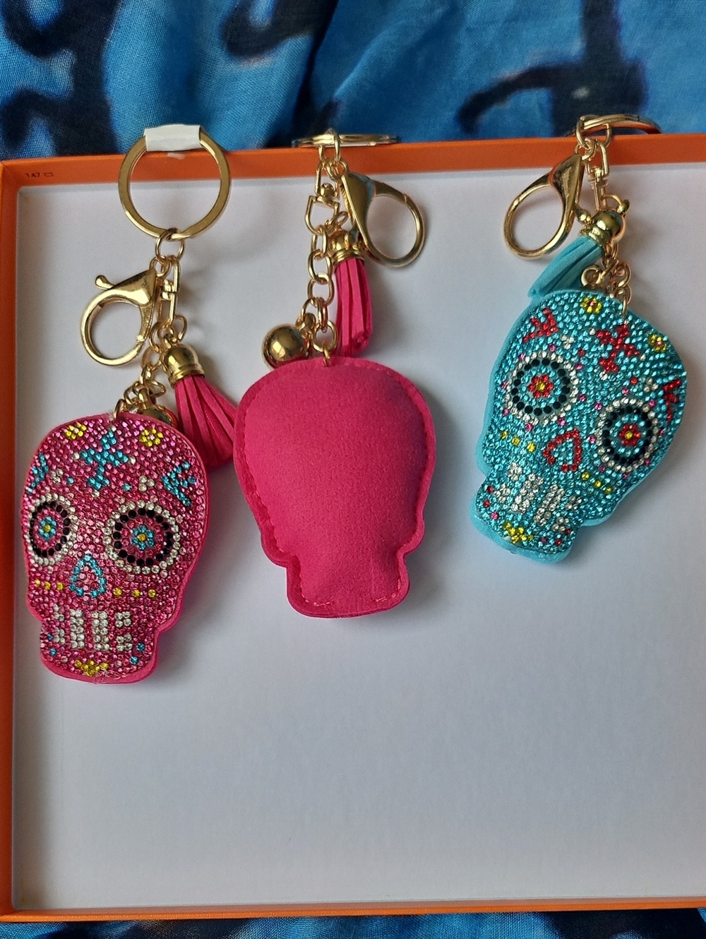 Beaded Sugar Skull Keychain - Pink & Turquoise